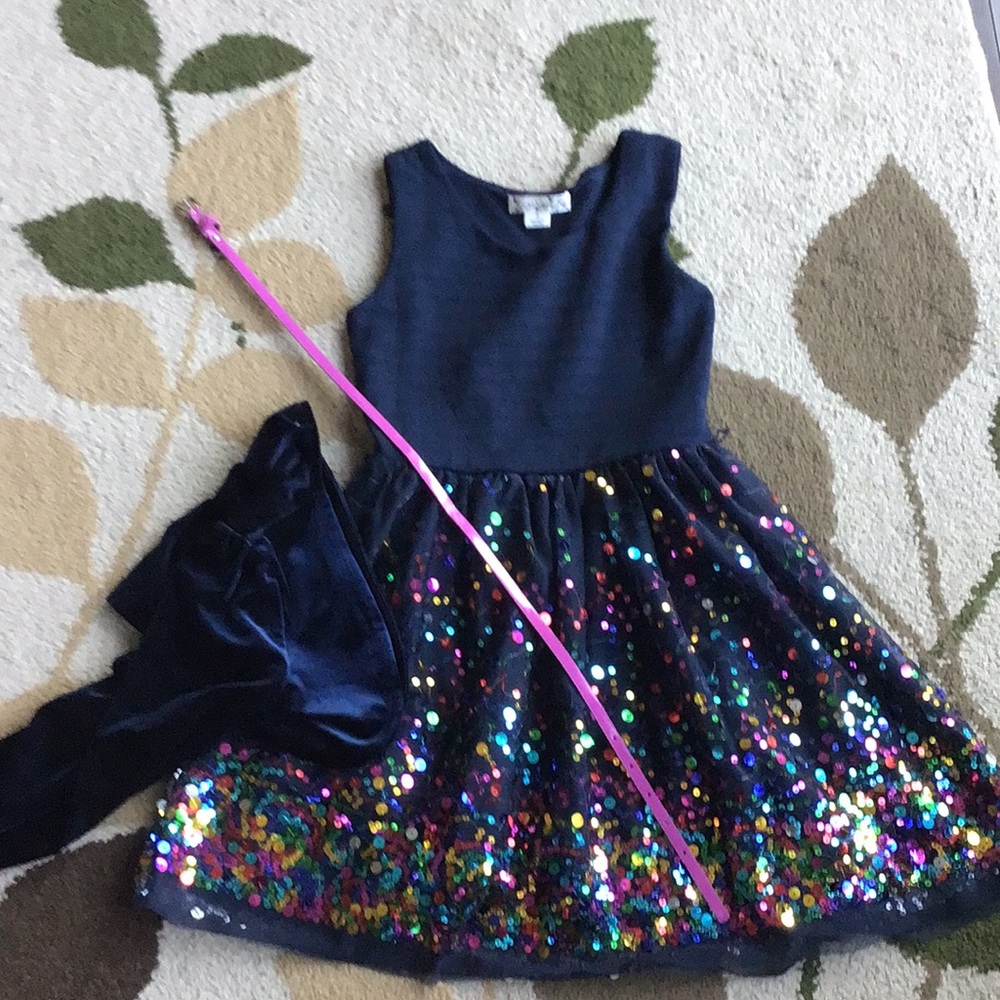 Sparkle dark blue dress with dark blue jacket and belt!